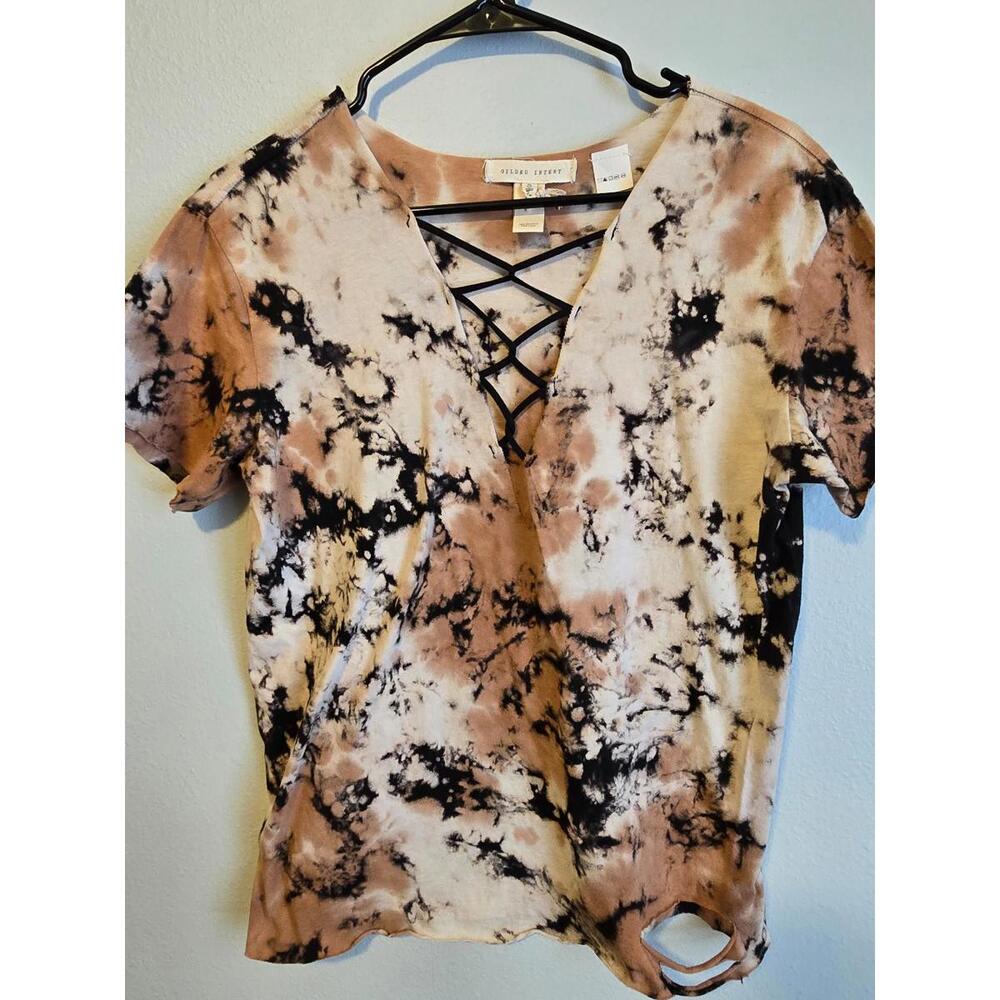 Gilded Intent Bleach Dye Cross VNeck Tee (S)